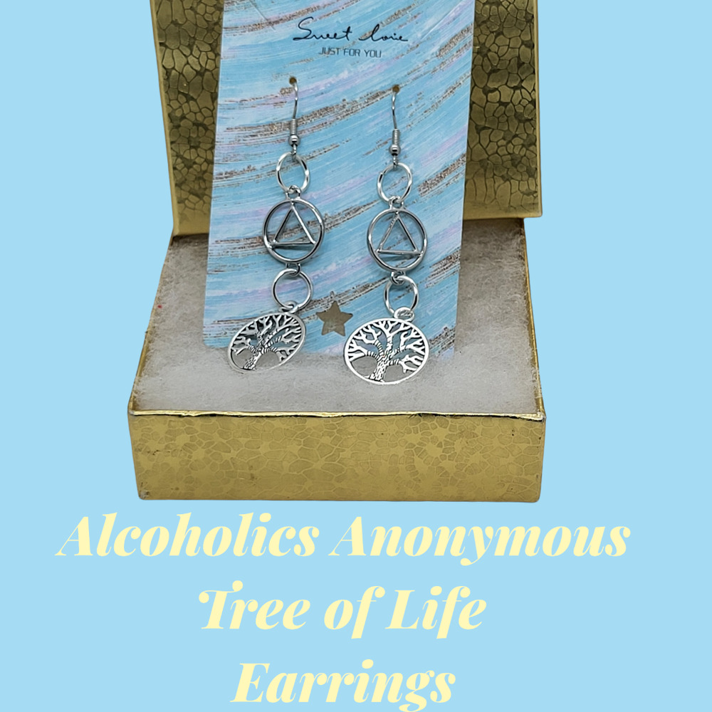 AA Alcoholics Anonymous tree of life earrings! Free AA goodie bag & gift box!